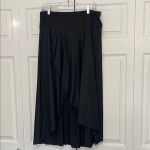 Black Asymmetrical Wrap Midi Skirt